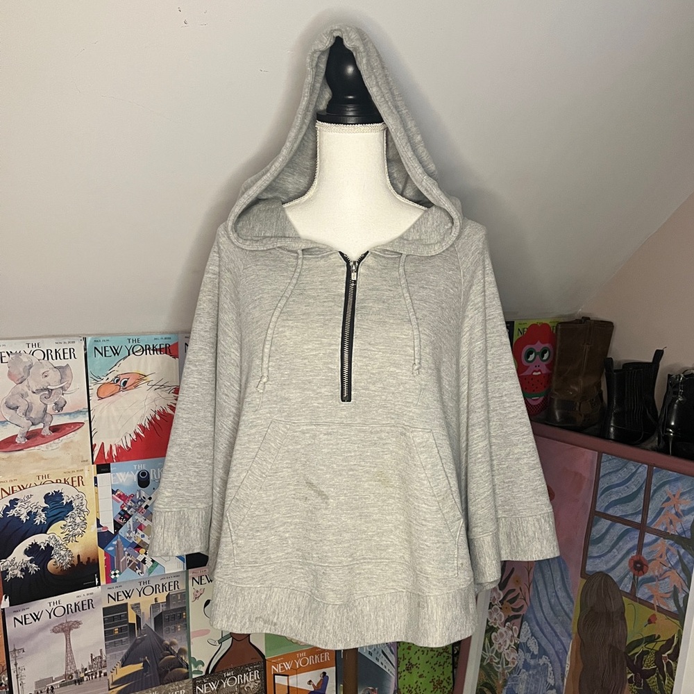 Truly Madly Deeply Light Gray Hooded Half-Zip Poncho